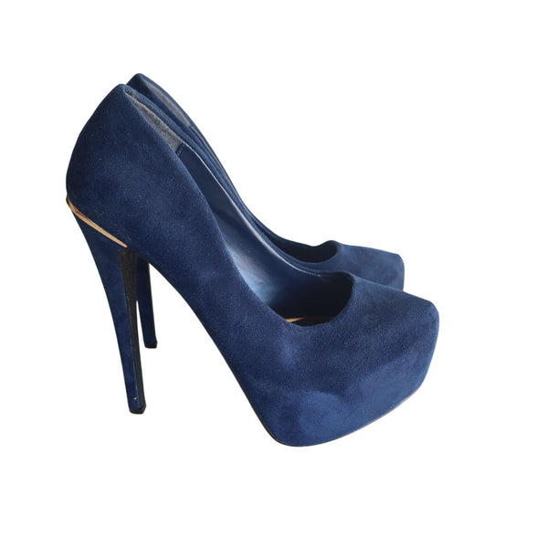 Paprika Women's Navy Suede Platform High Heel Pumps Size 7