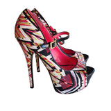 Alba Fuchsia Multicolor Abstract Art Peep Toe Stiletto High Heels Women's Size 7