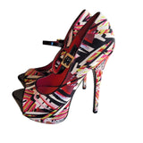 Alba Fuchsia Multicolor Abstract Art Peep Toe Stiletto High Heels Women's Size 7