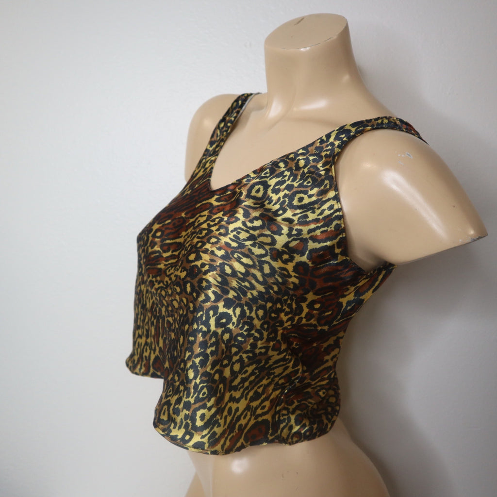 DG-60 Vintage Aviaretta Size Small Leopard Print Satin Crop Tank Top