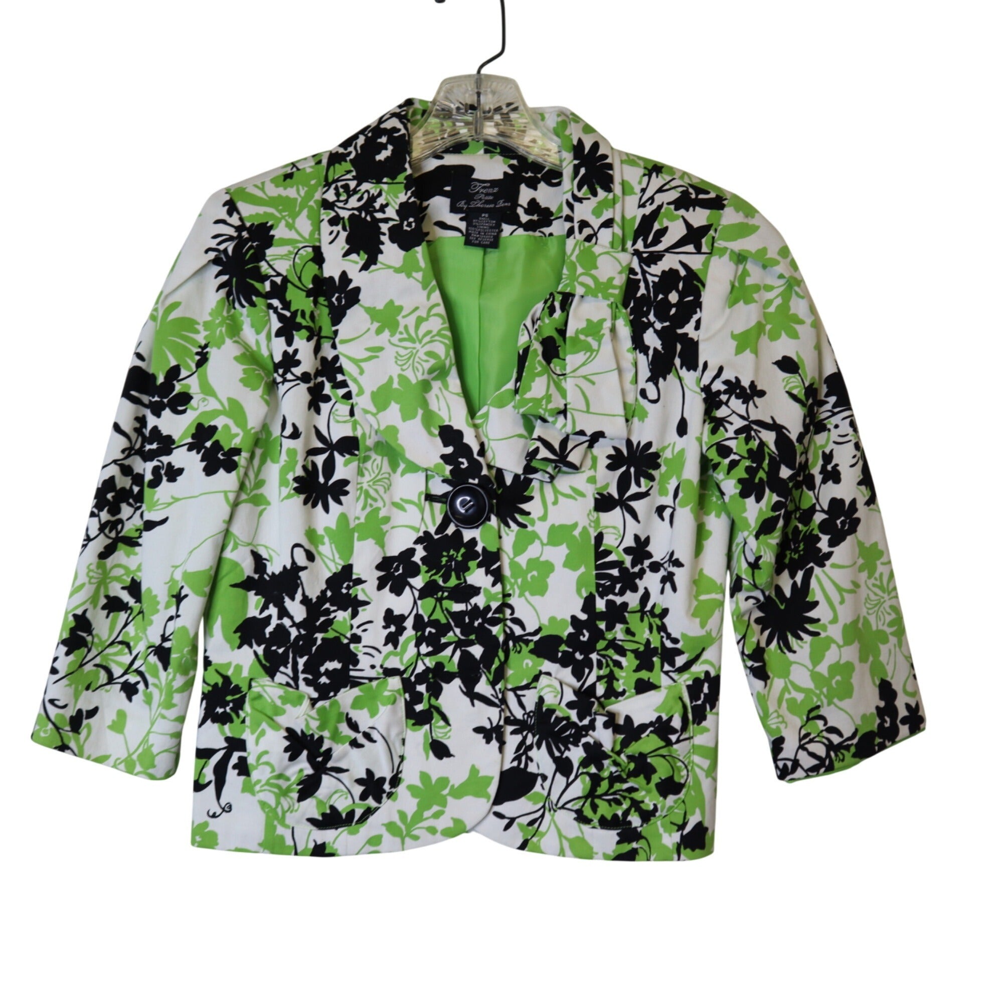DG-184 Trenz Women's Floral Blazer 3/4 Sleeve Button-Closure Jacket Size Petite Small