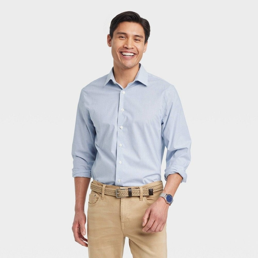 K-194 Goodfellow & Co Button-Down Dress Shirt Long Sleeve Light Blue Men's Size Medium