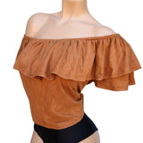 Expose Brown Ruffle Layered Cropped Top Women's Size Large