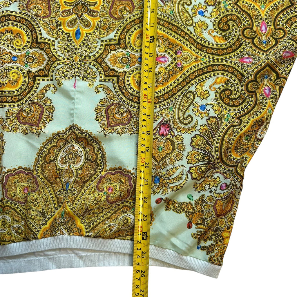 Ted Baker London Women's Size 1 Gold on Green Paisley Print V-Neck Short Sleeves Top