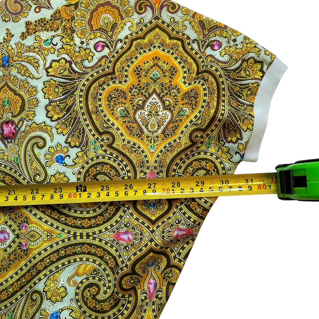 Ted Baker London Women's Size 1 Gold on Green Paisley Print V-Neck Short Sleeves Top