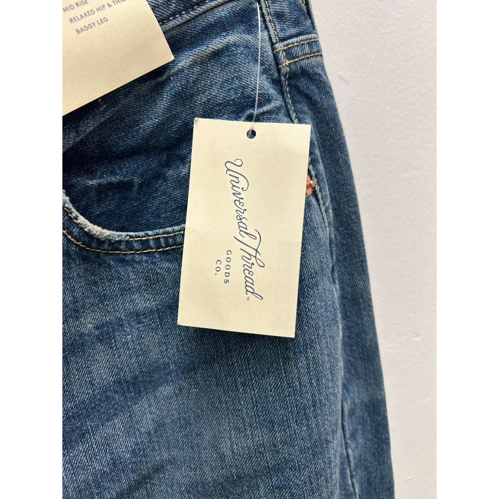 K-203 Universal Thread Womens 6S 90s Baggy Jeans Mid Rise Relaxed Fit Dark Wash Denim
