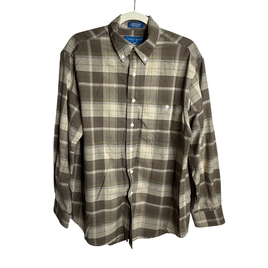 #696 Towncraft Men's Medium Wrinkle Free Button-Down Shirt, Brown
