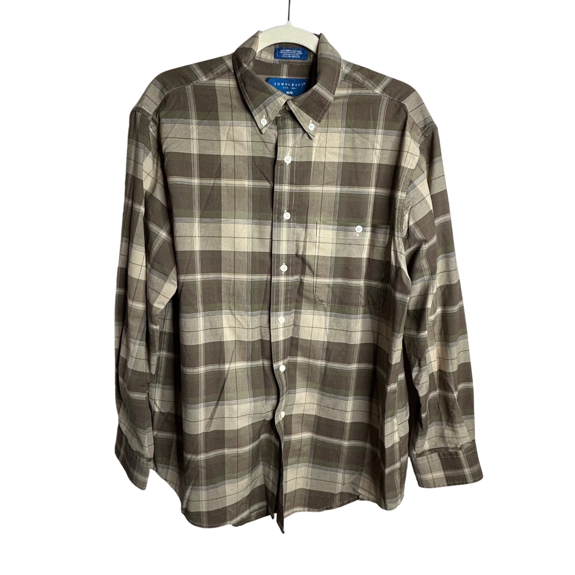 #696 Towncraft Men's Medium Wrinkle Free Button-Down Shirt, Brown