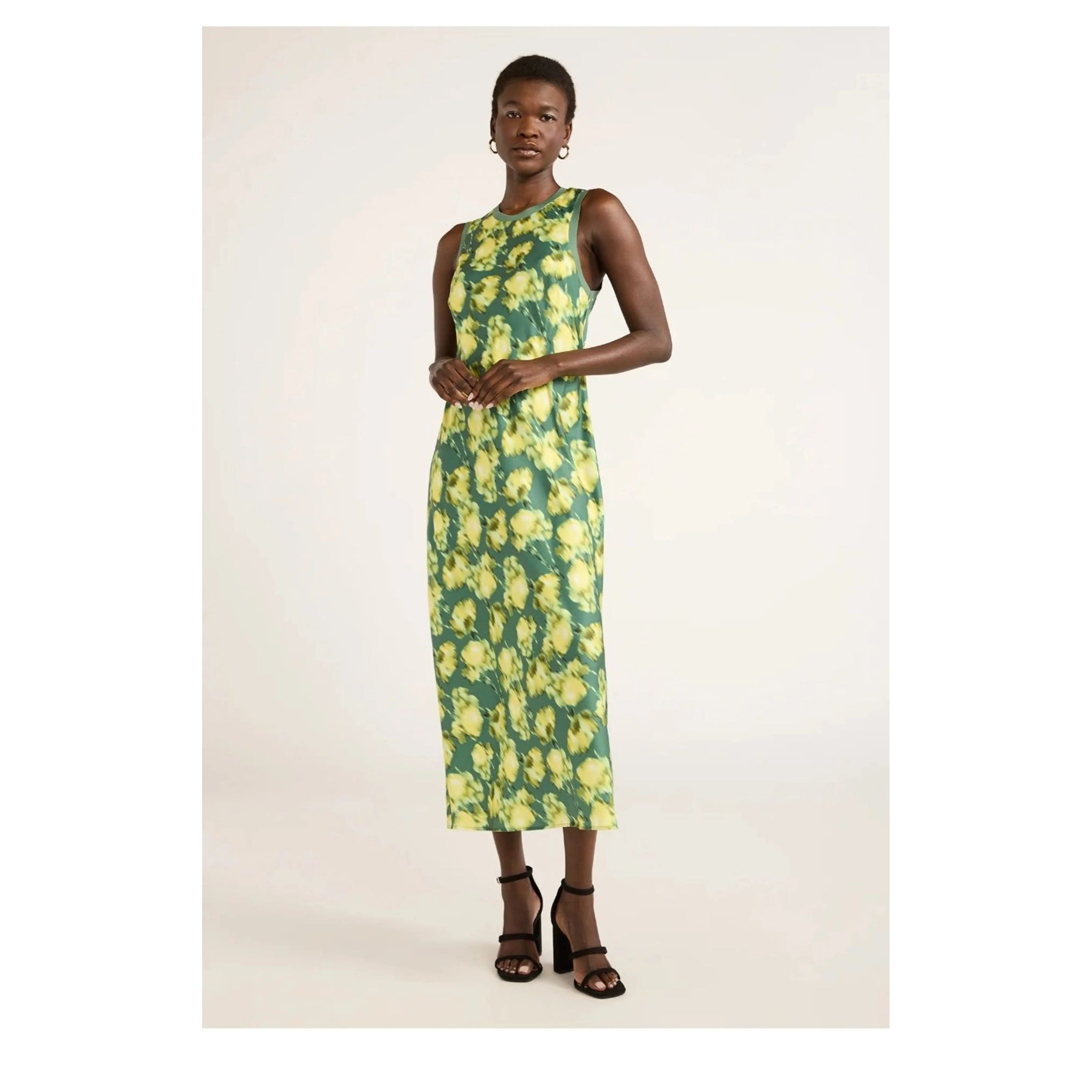 #1177 Scoop Women's Size Medium Green Blur Midi Tank Dress