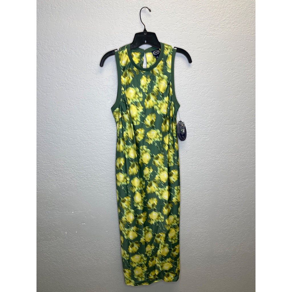 #1177 Scoop Women's Size Medium Green Blur Midi Tank Dress