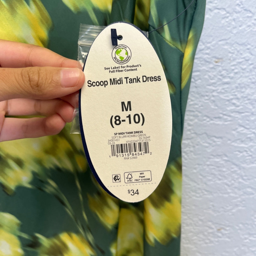 #1177 Scoop Women's Size Medium Green Blur Midi Tank Dress