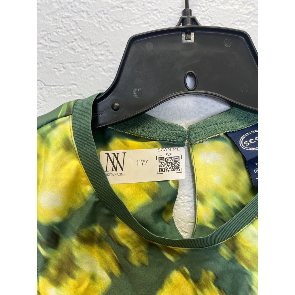 #1177 Scoop Women's Size Medium Green Blur Midi Tank Dress