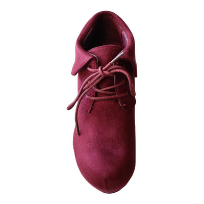 Wild Diva "Edith" Virgin Suede Wedge Booties, Oxblood Purple Size 7.5