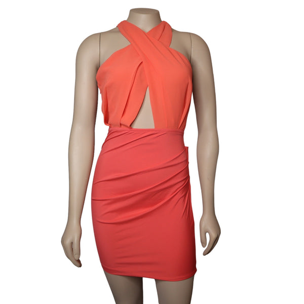 Paradisco Orange Cross Front Halter Neck Mini Dress Women's Size 6