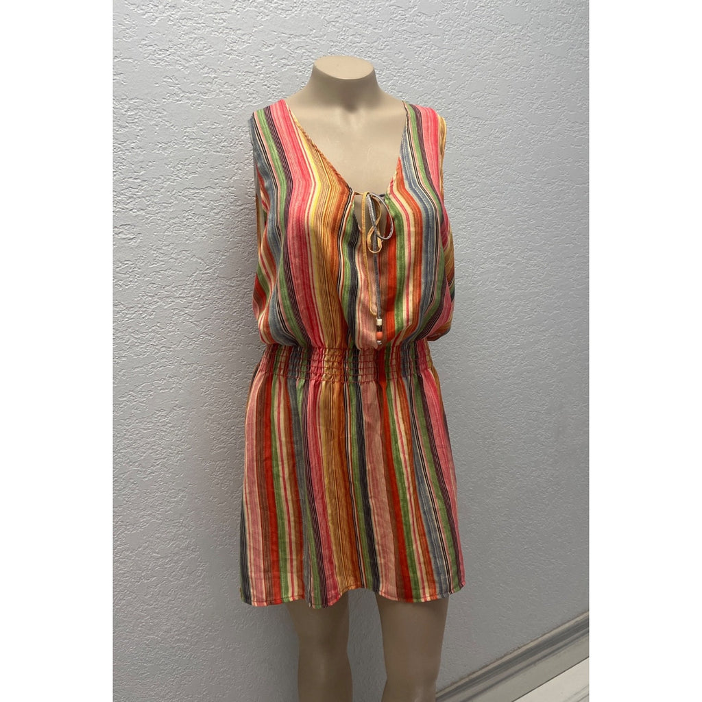 #1087 Becca Size Medium Striped Sleeveless Mini Dress Multicolor