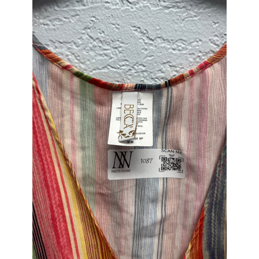 #1087 Becca Size Medium Striped Sleeveless Mini Dress Multicolor