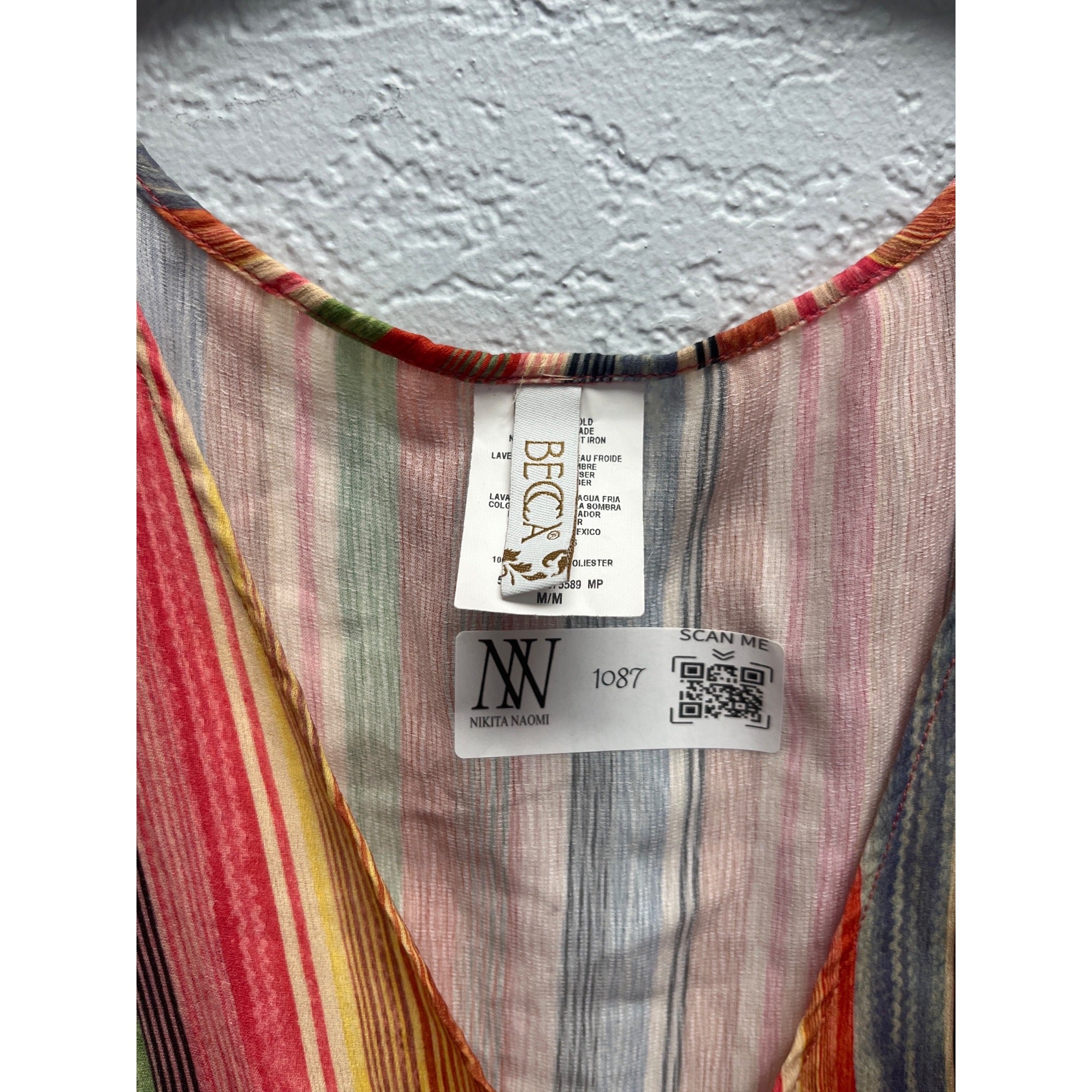 #1087 Becca Size Medium Striped Sleeveless Mini Dress Multicolor