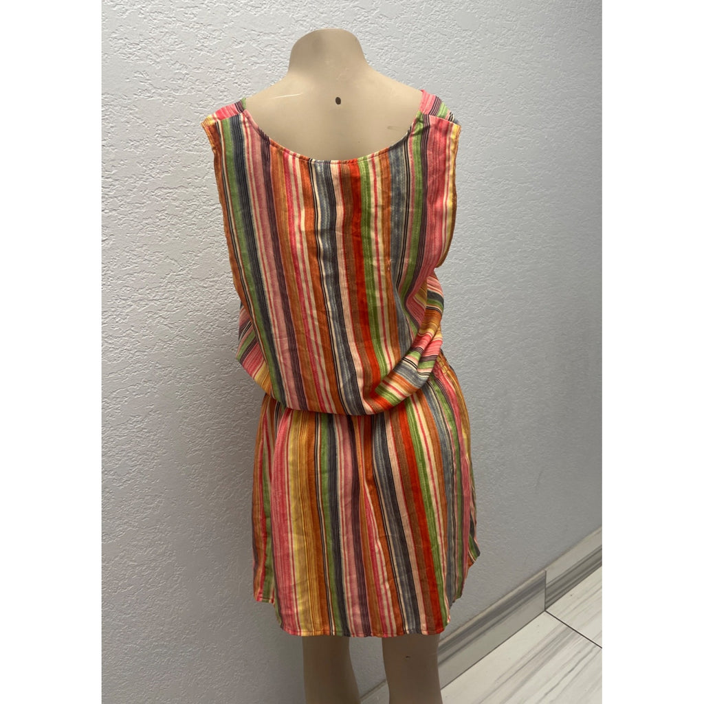 #1087 Becca Size Medium Striped Sleeveless Mini Dress Multicolor