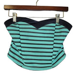 Top Chic Striped Blue, Green and Black Strapless Crop Top Women's Large