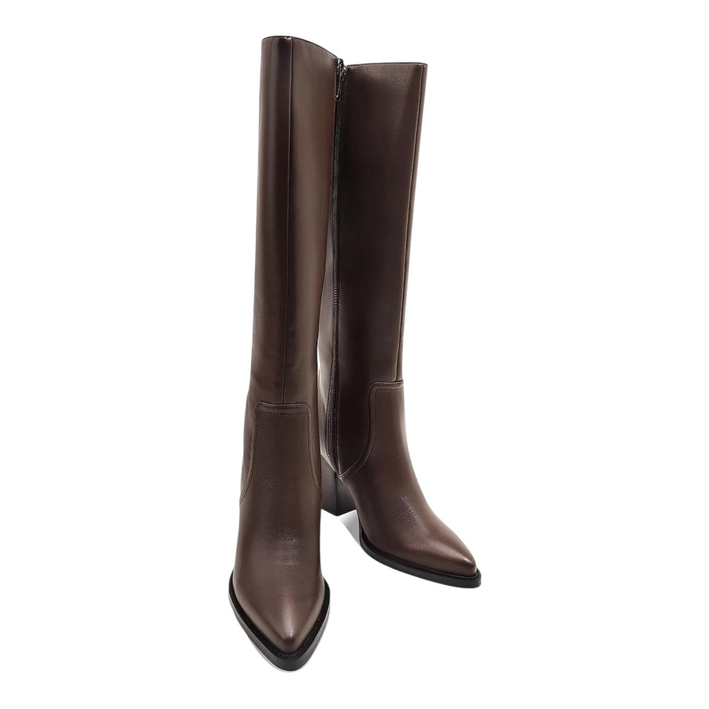 MOTIMODEN Women’s Size 7.5 Knee High Boots Retro Chunky Heel Pointed Toe Pull On