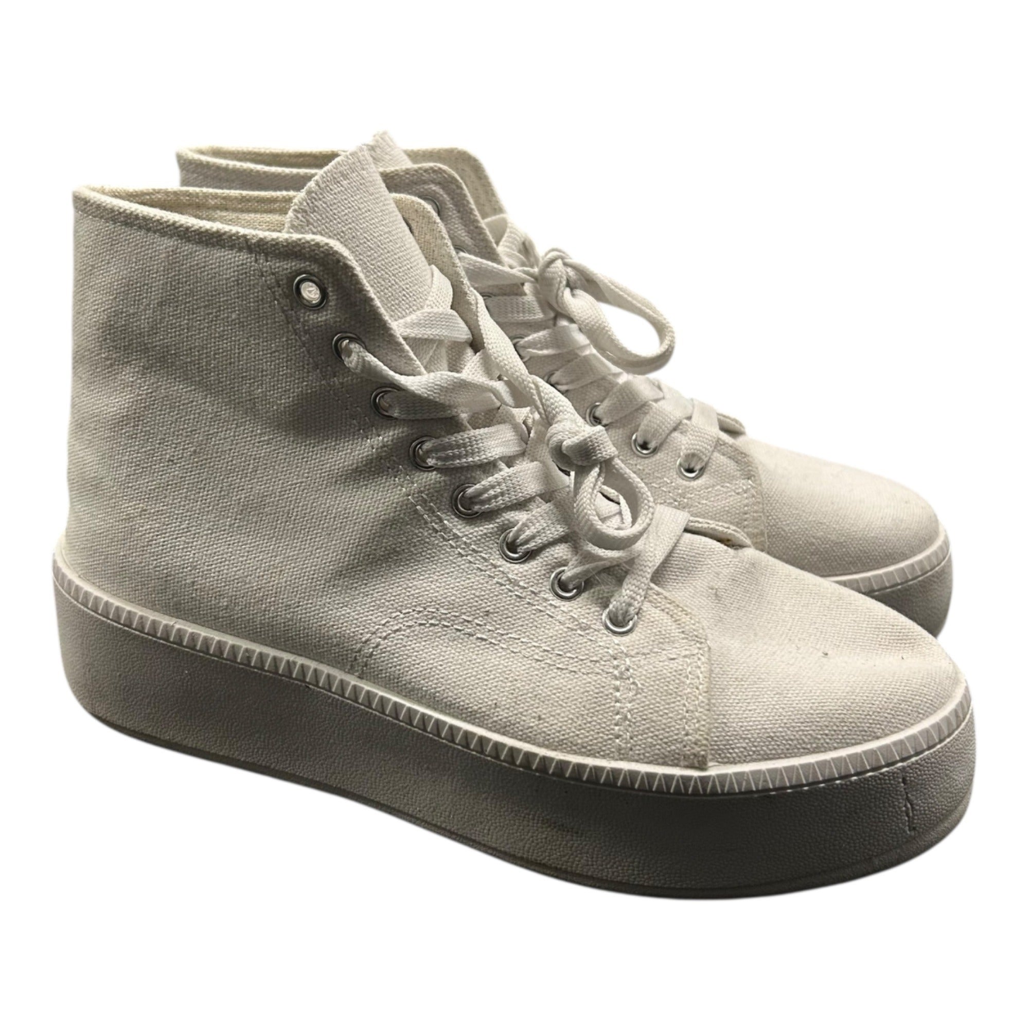 Nasty Gal White Canvas High-Top Platform Sneakers With Lace-Up Closure Women Size 9