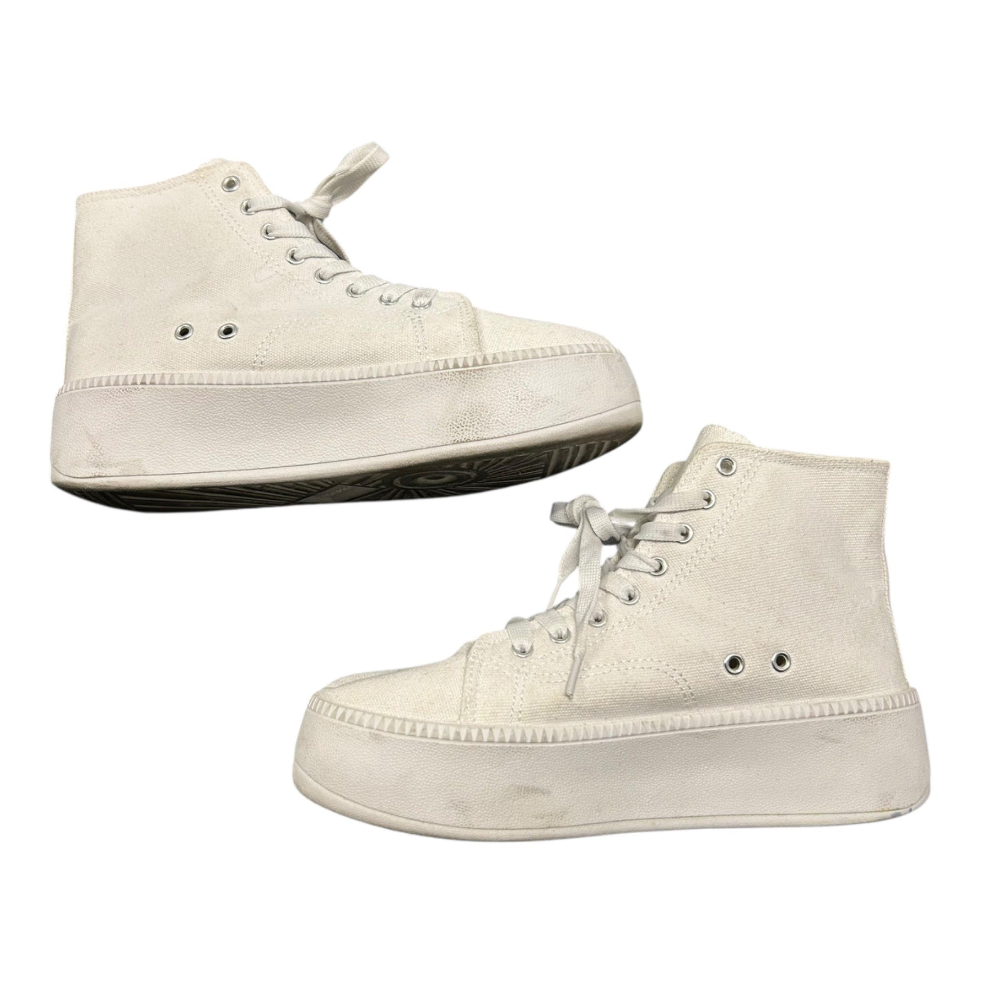 Nasty Gal White Canvas High-Top Platform Sneakers With Lace-Up Closure Women Size 9
