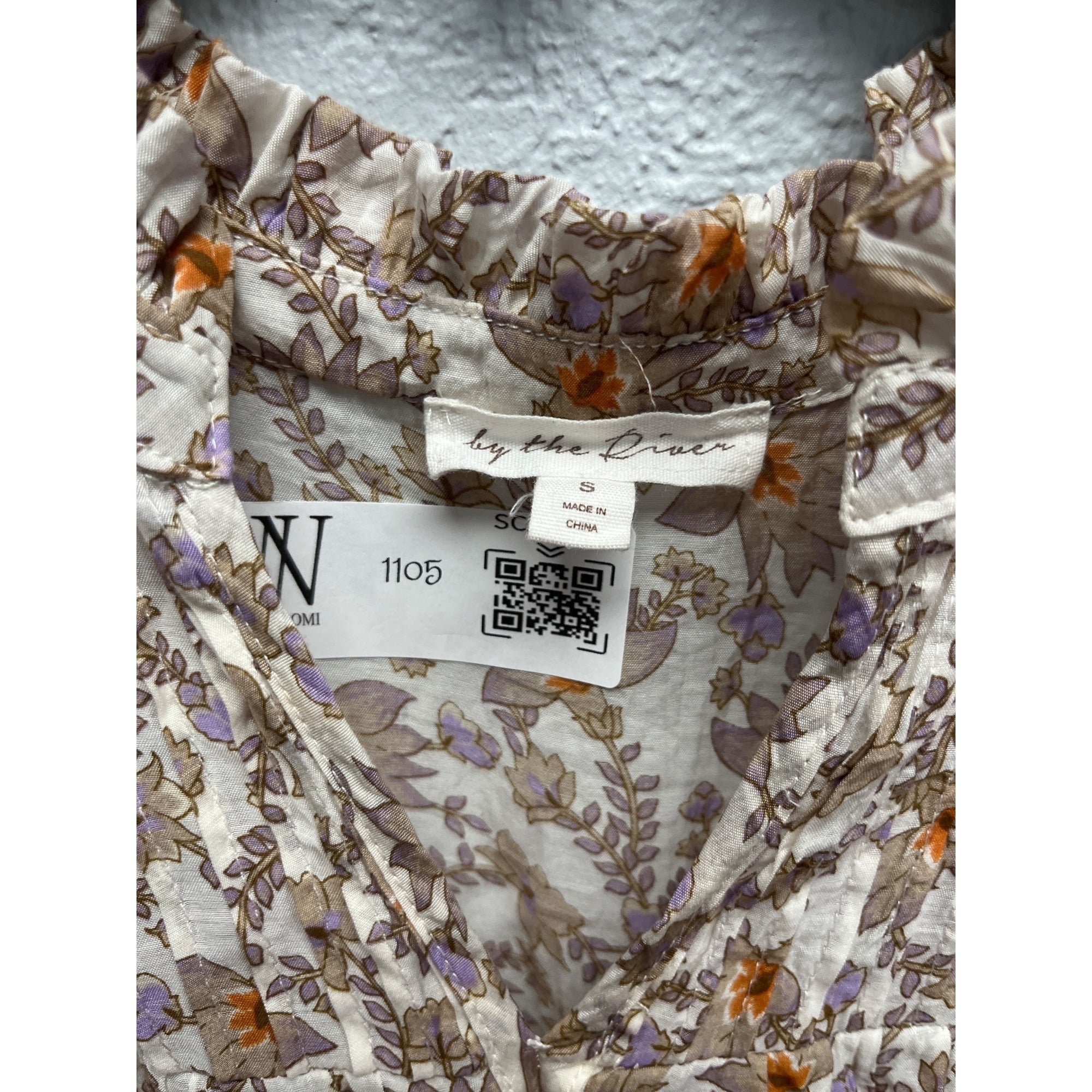 #1105 By The Driver Floral Smocked Midi Dress Short Sleeves & Ruffled Collar Size S
