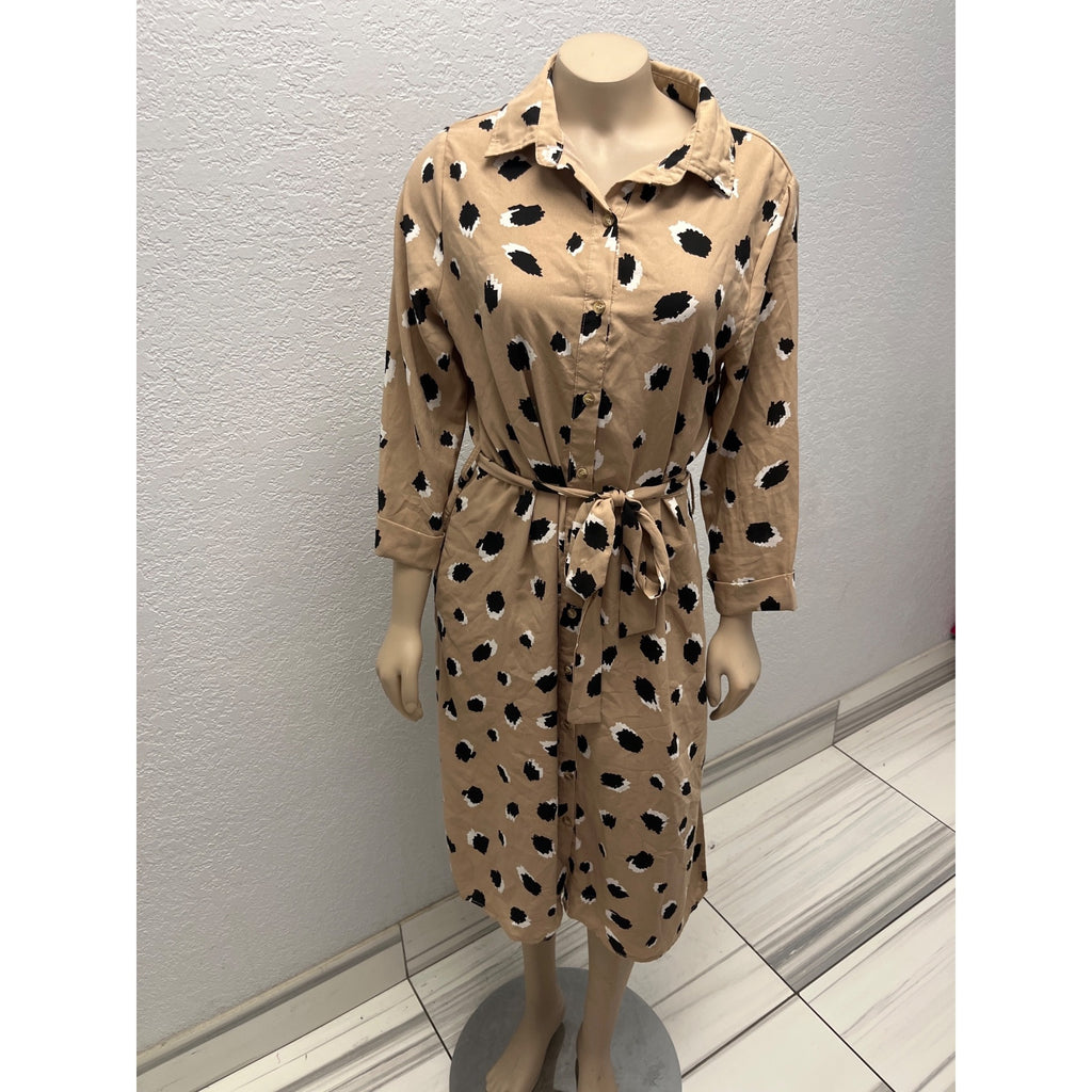 #1120 Downeast Tan Black Leopard Print Button Front Romper Size M