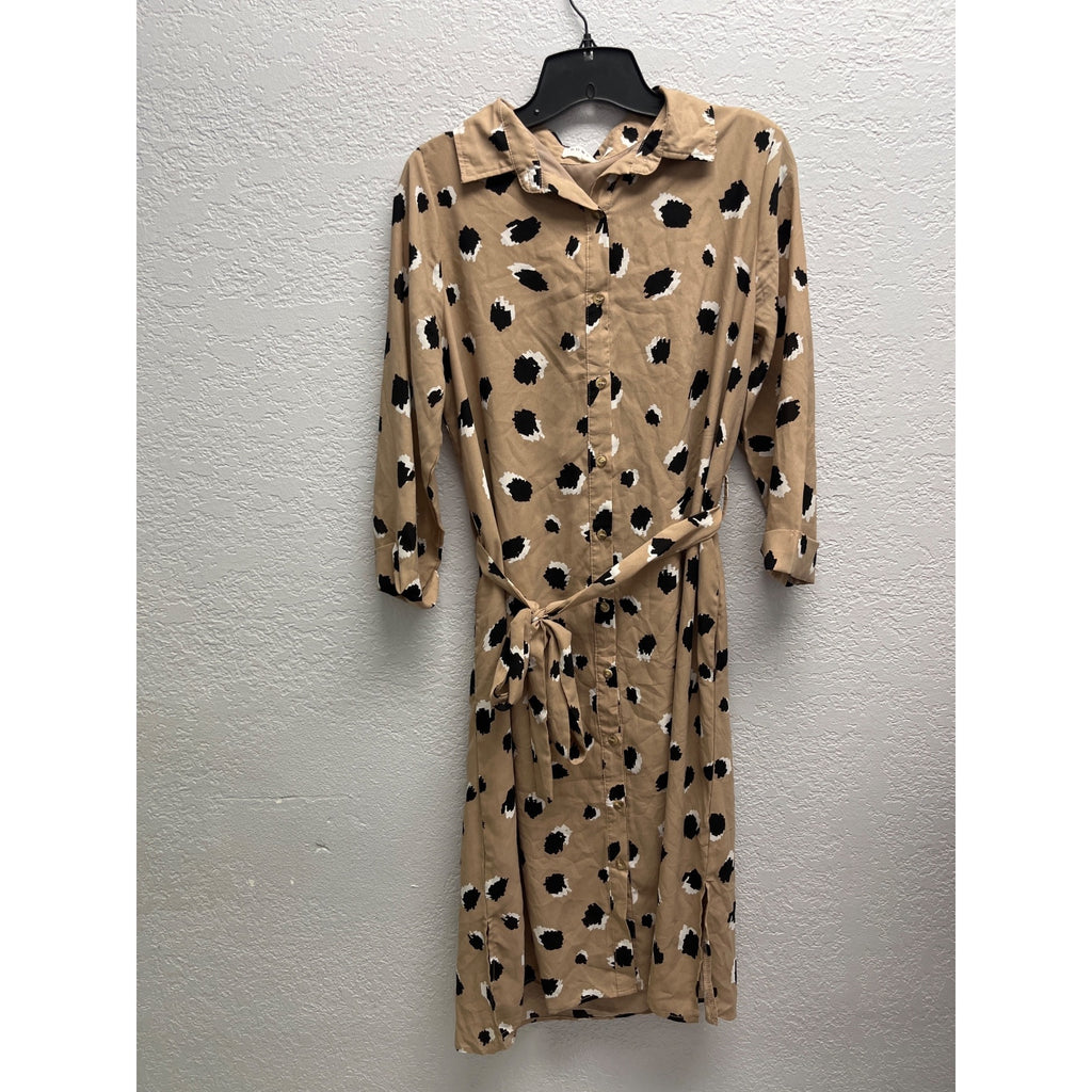 #1120 Downeast Tan Black Leopard Print Button Front Romper Size M