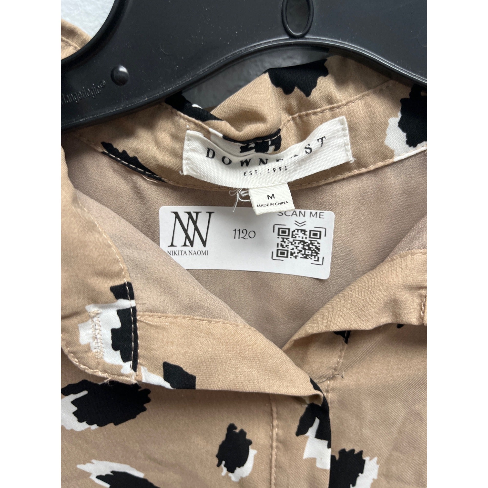 #1120 Downeast Tan Black Leopard Print Button Front Romper Size M