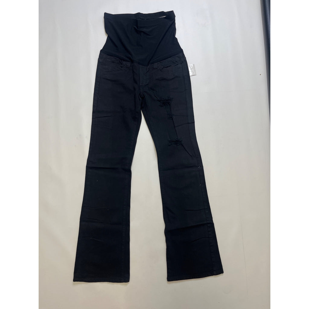 #1056 Oh Mamma! Maternity M Indigo Blue Black Distressed Bootcut Jeans