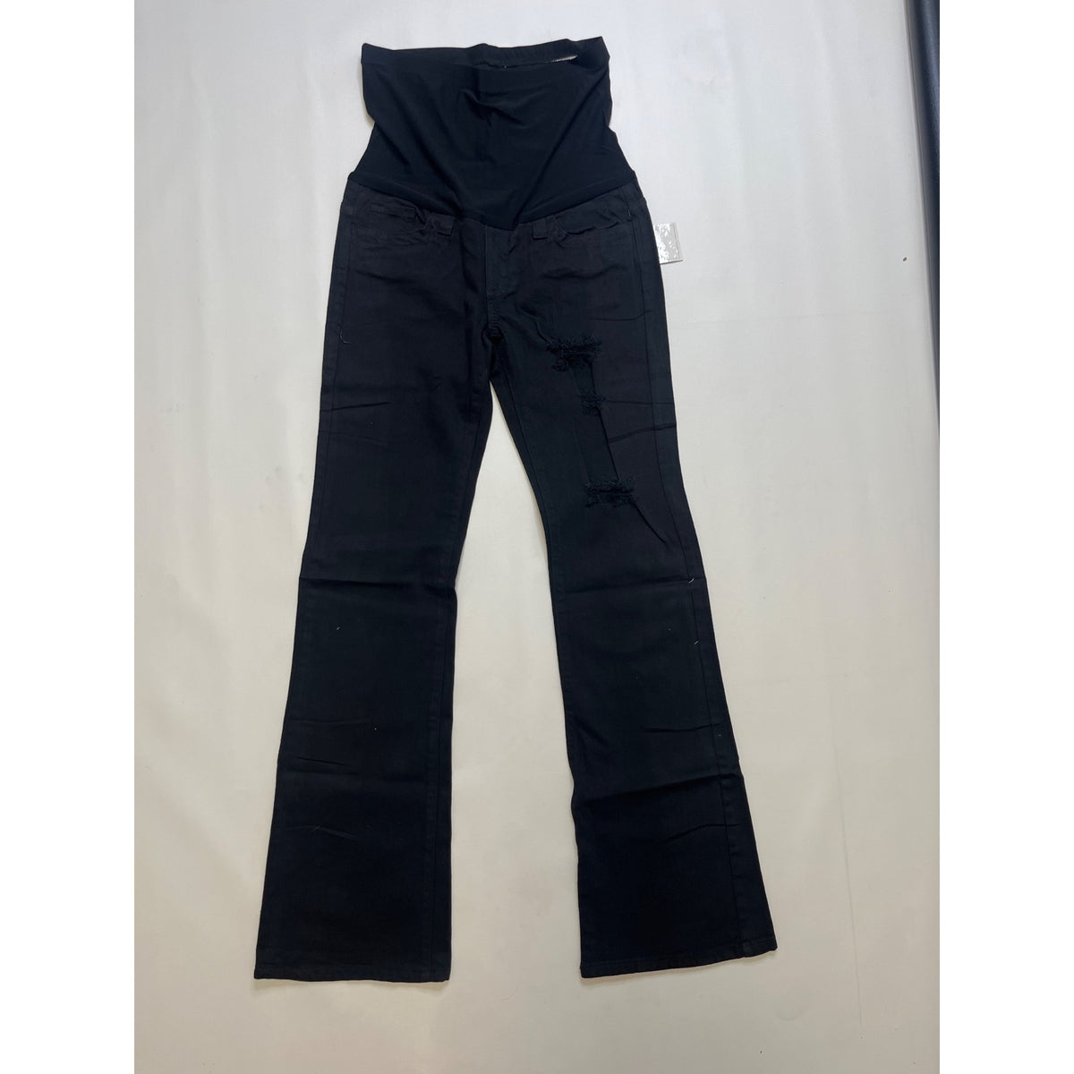 #1056 Oh Mamma! Maternity M Indigo Blue Black Distressed Bootcut Jeans