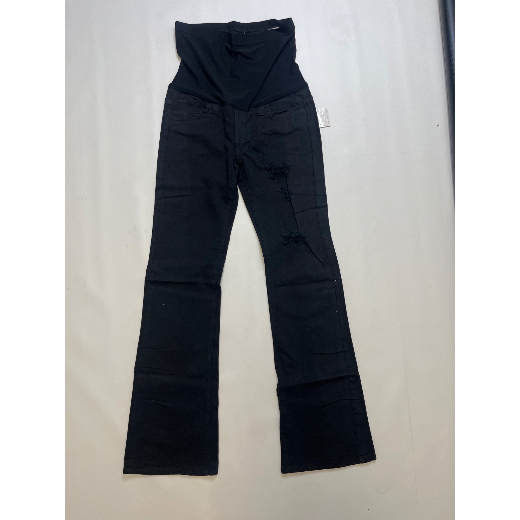 #1056 Oh Mamma! Maternity M Indigo Blue Black Distressed Bootcut Jeans