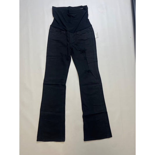 #1056 Oh Mamma! Maternity M Indigo Blue Black Distressed Bootcut Jeans