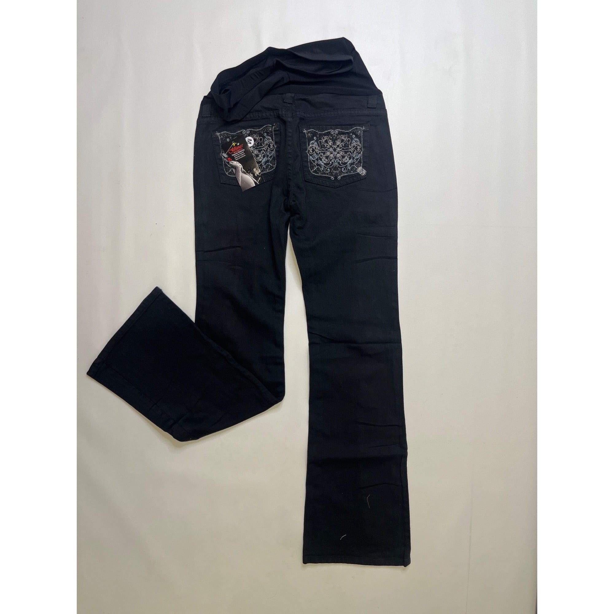 #1056 Oh Mamma! Maternity M Indigo Blue Black Distressed Bootcut Jeans