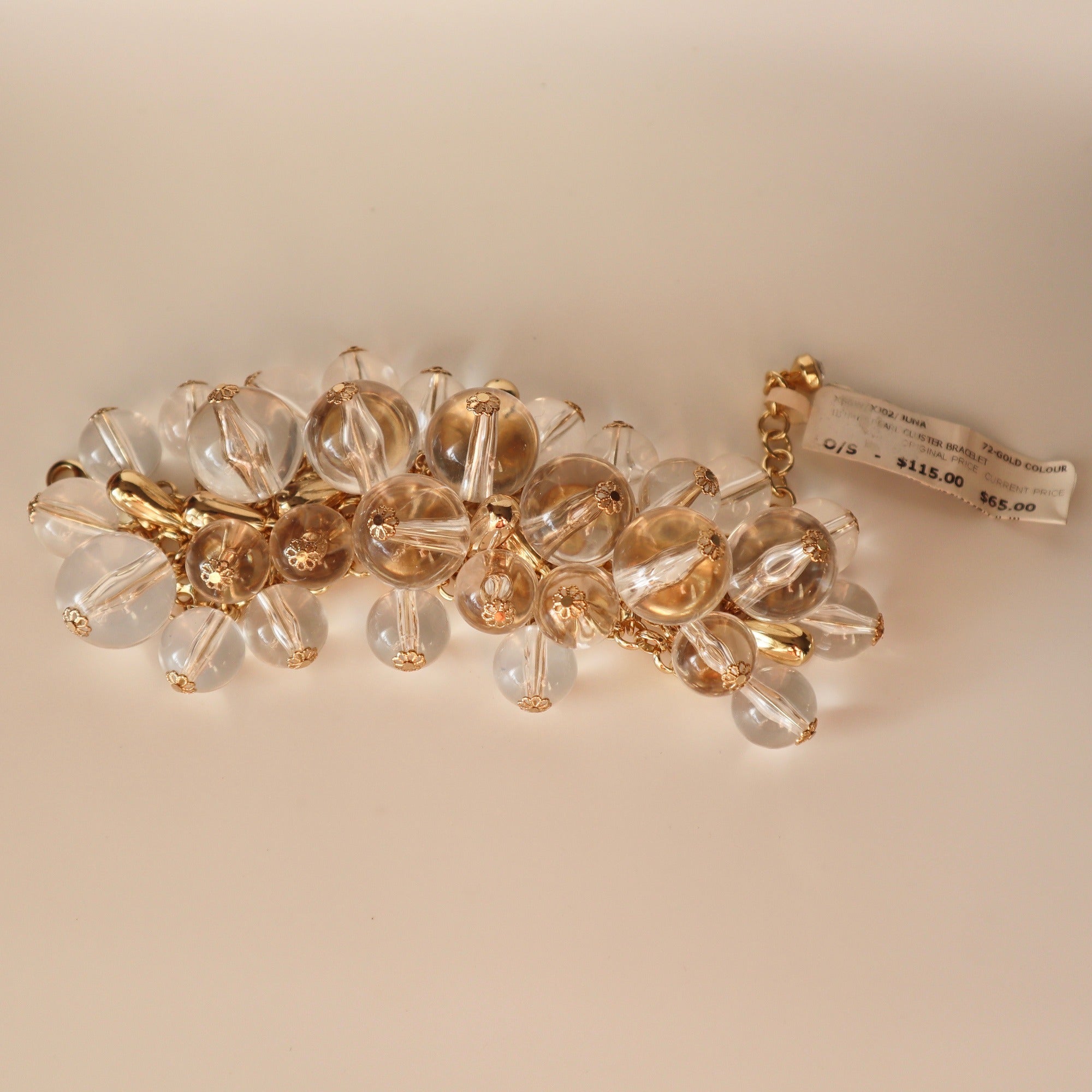 Ted Baker London Gold & Clear Bead Cluster Bracelet With Adjustable Chain