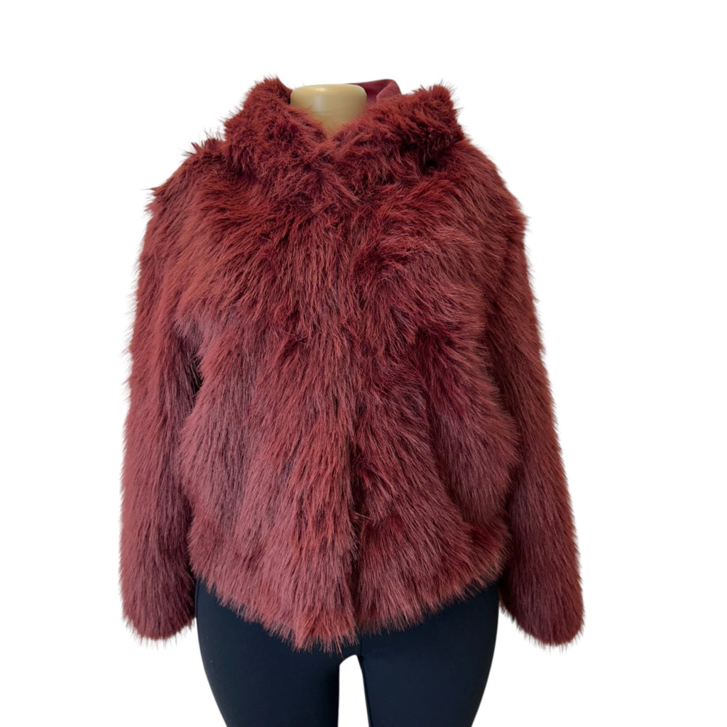 K-89 Wild Fable Women's XS Short Faux Fur Jacket - Burgundy