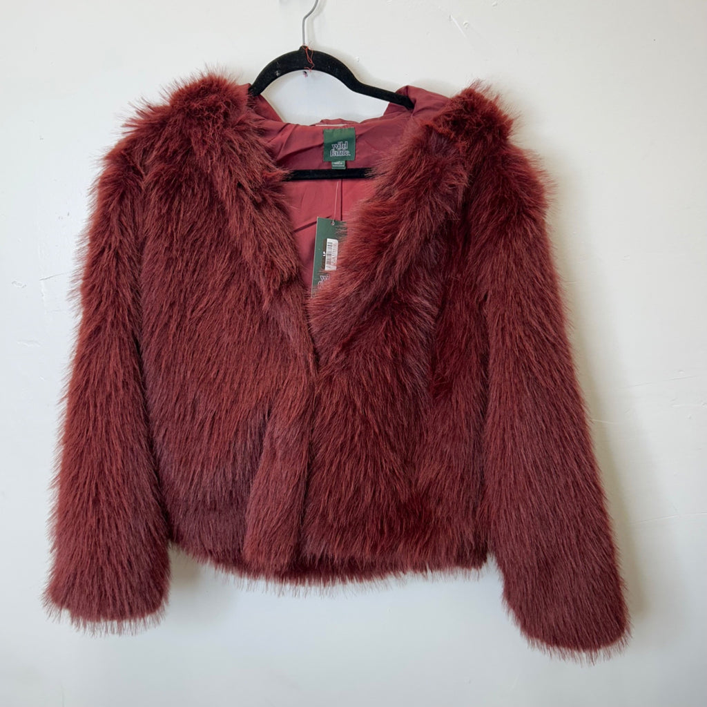 K-89 Wild Fable Women's XS Short Faux Fur Jacket - Burgundy