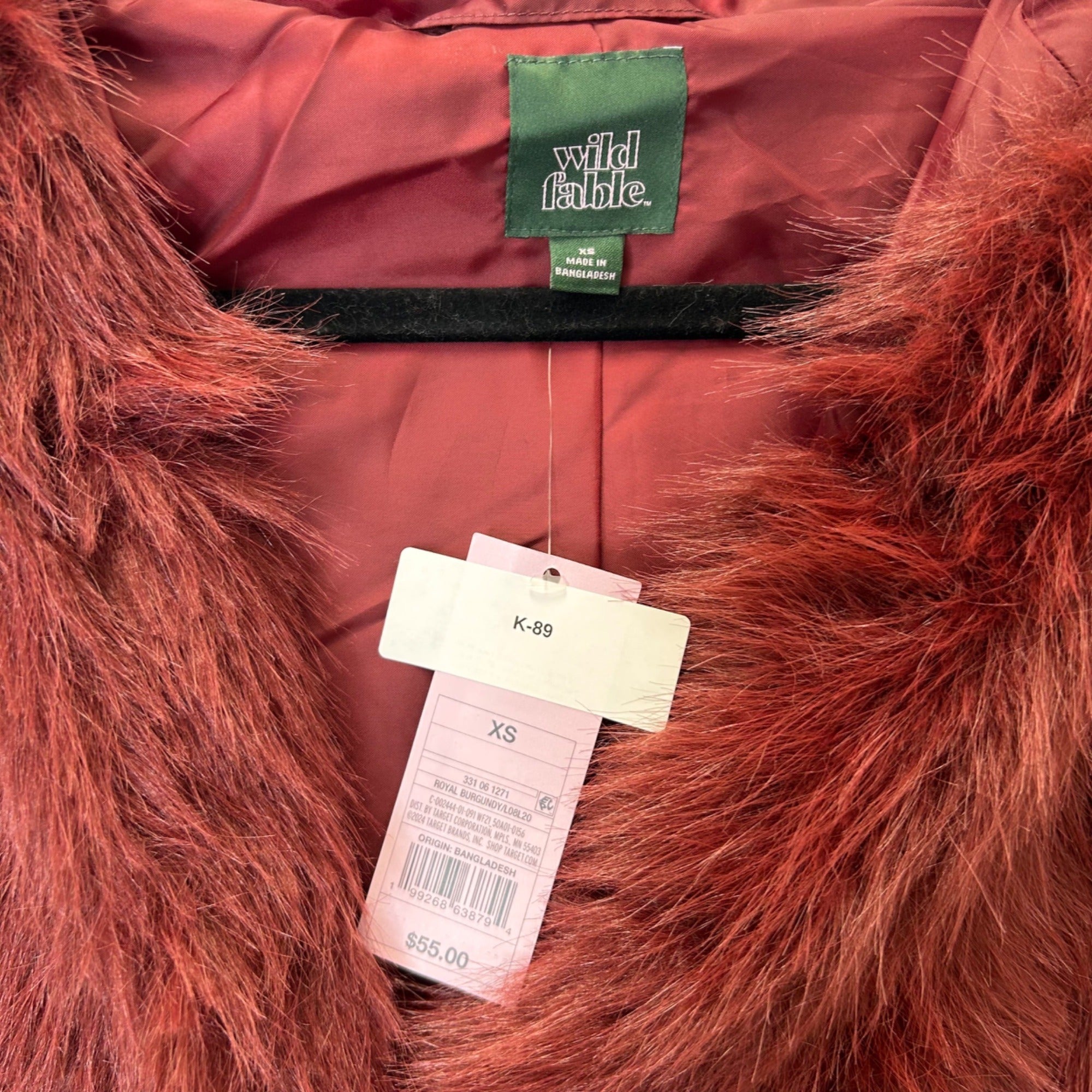 K-89 Wild Fable Women's XS Short Faux Fur Jacket - Burgundy