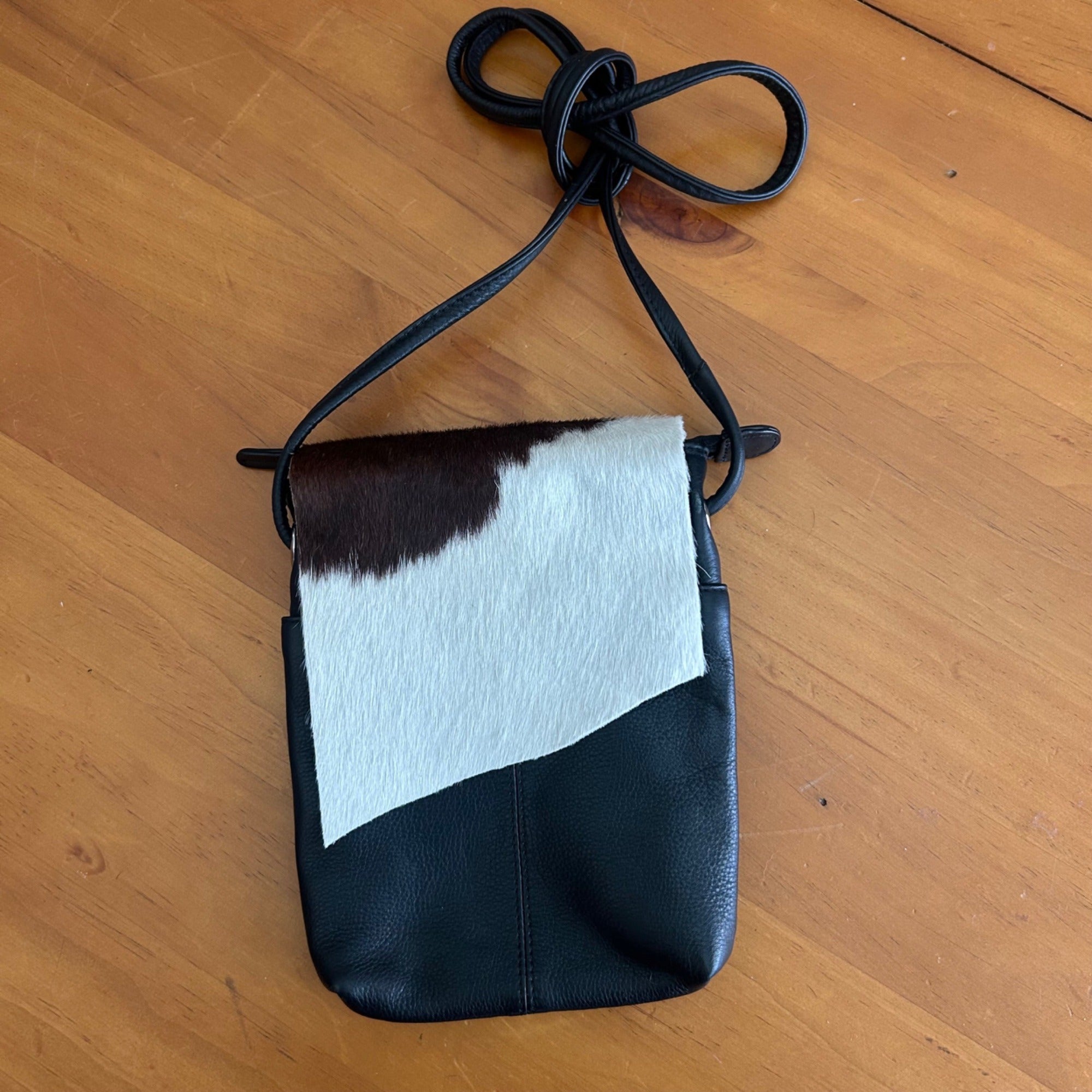 OVERLAND OS Cowhide Leather Crossbody Bag Black White Brown Western Style