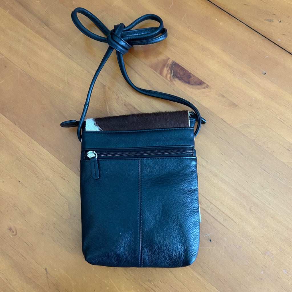 OVERLAND OS Cowhide Leather Crossbody Bag Black White Brown Western Style