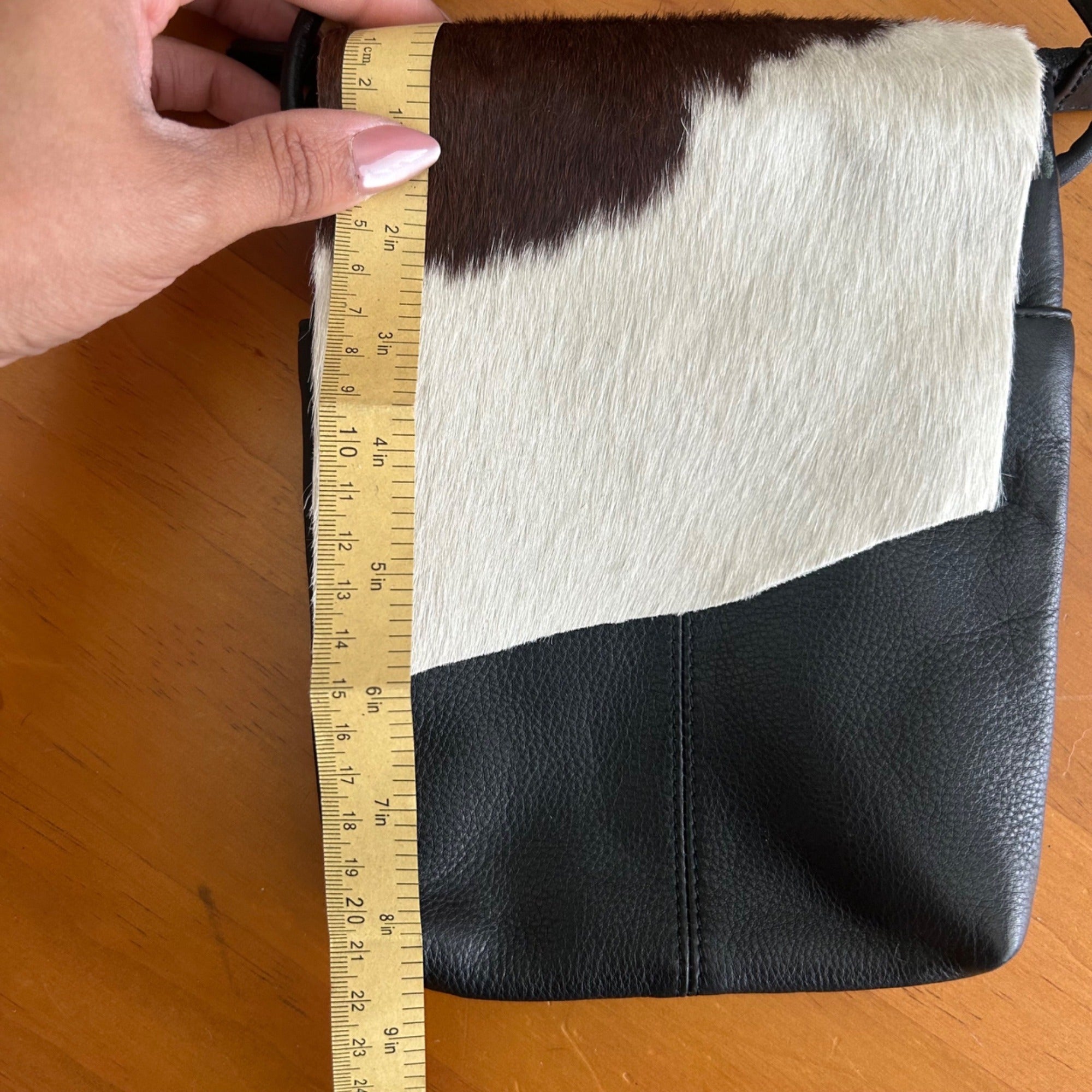 OVERLAND OS Cowhide Leather Crossbody Bag Black White Brown Western Style