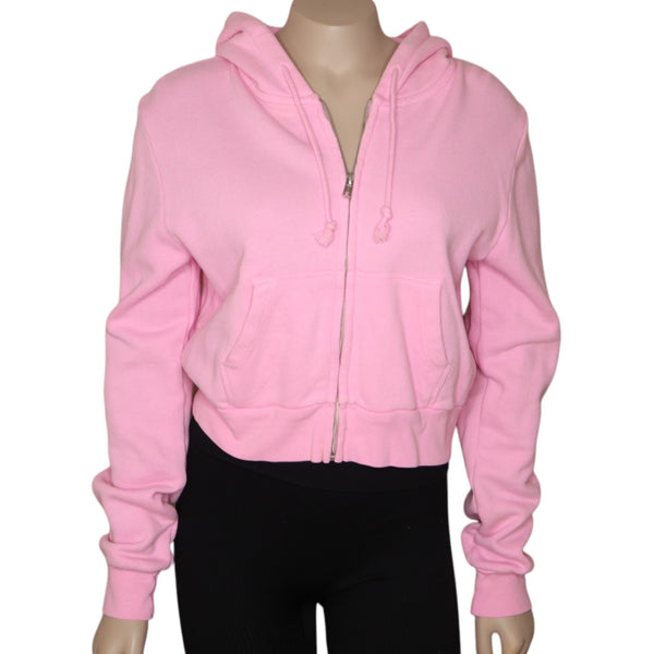 Brandy Melville Pink Cropped Hoodie Sweatshirt Womens Zip Up Cotton Blend