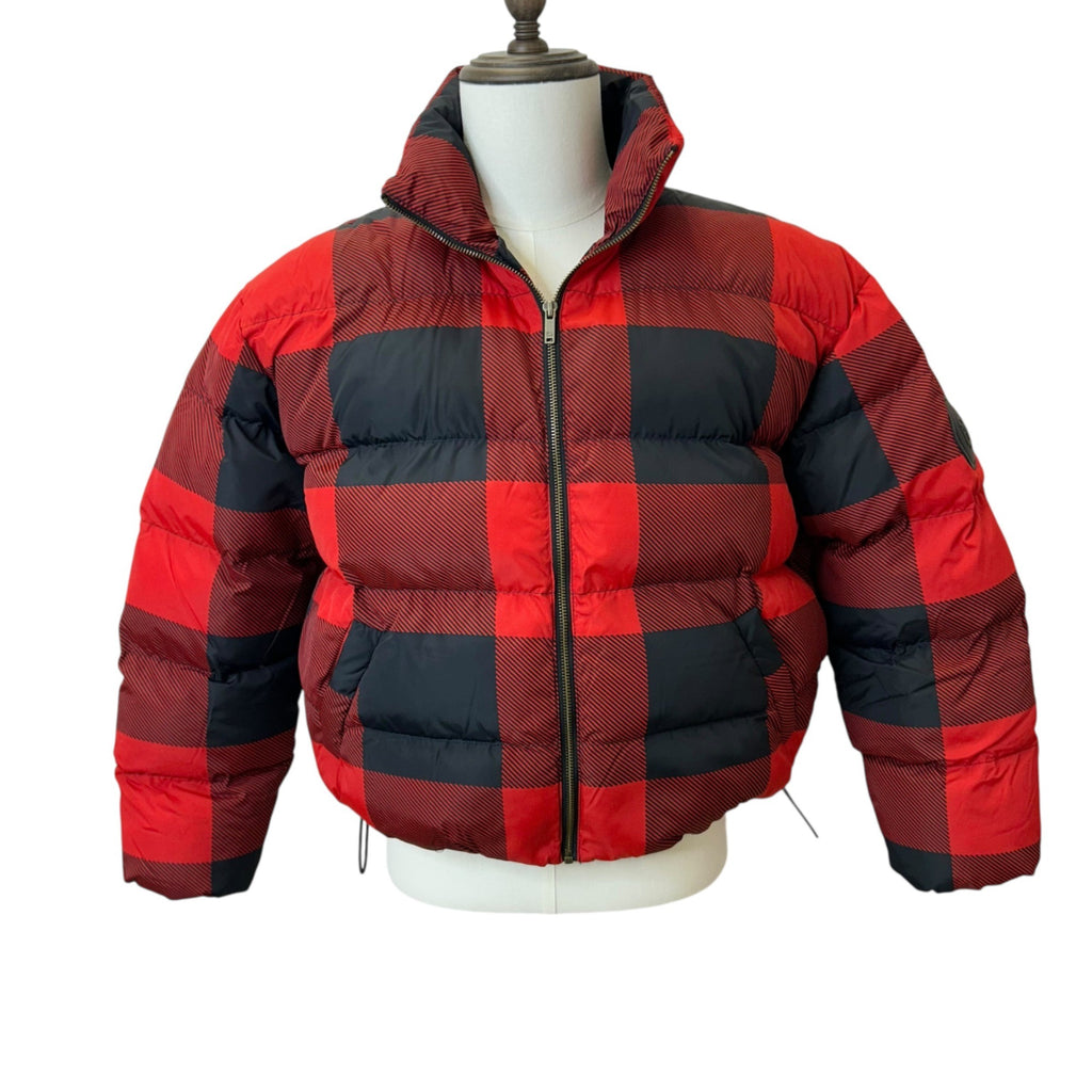 K-116 Woolrich Red/Black Checkered Puffer Jacket Full-Zip Winter Coat Size Medium
