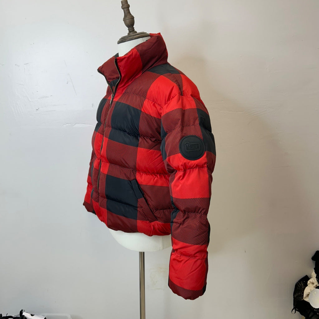 K-116 Woolrich Red/Black Checkered Puffer Jacket Full-Zip Winter Coat Size Medium