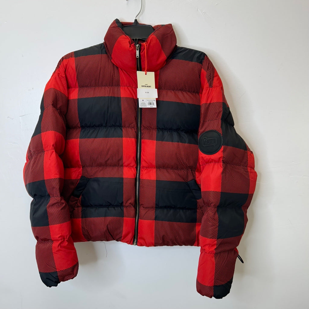 K-116 Woolrich Red/Black Checkered Puffer Jacket Full-Zip Winter Coat Size Medium