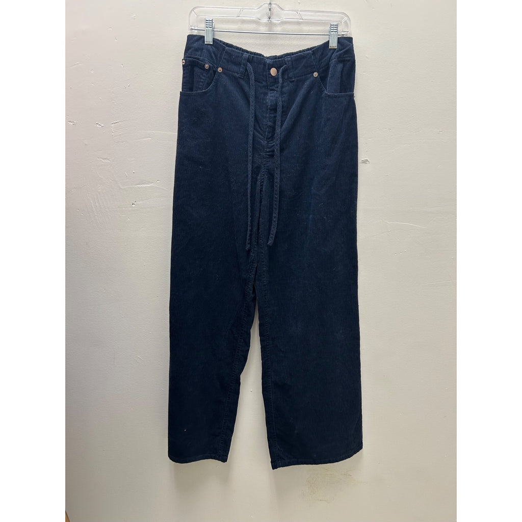 K-225 Universal Thread Elastic Waist Corduroy Wide-Leg Pants Navy Size M