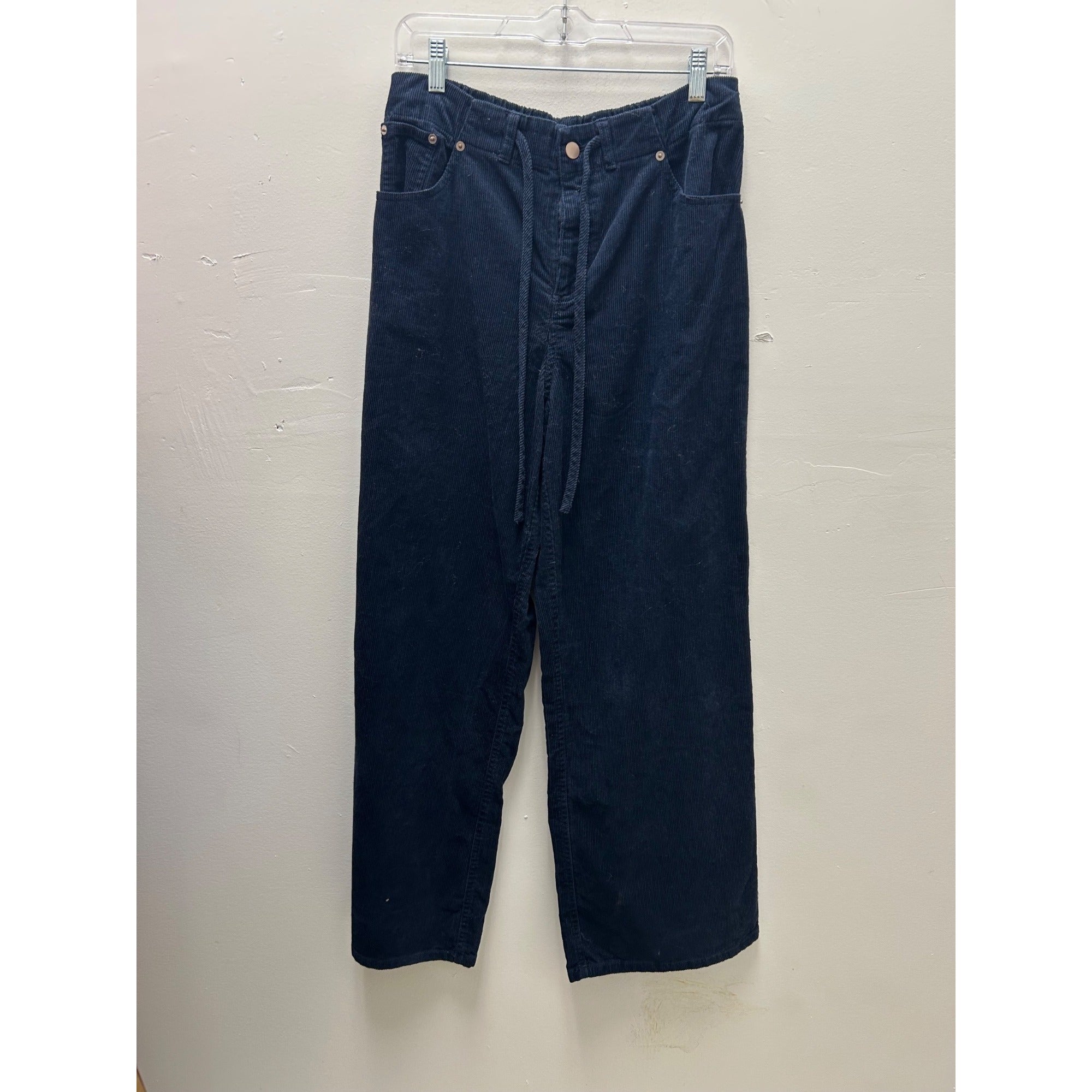 K-225 Universal Thread Elastic Waist Corduroy Wide-Leg Pants Navy Size M