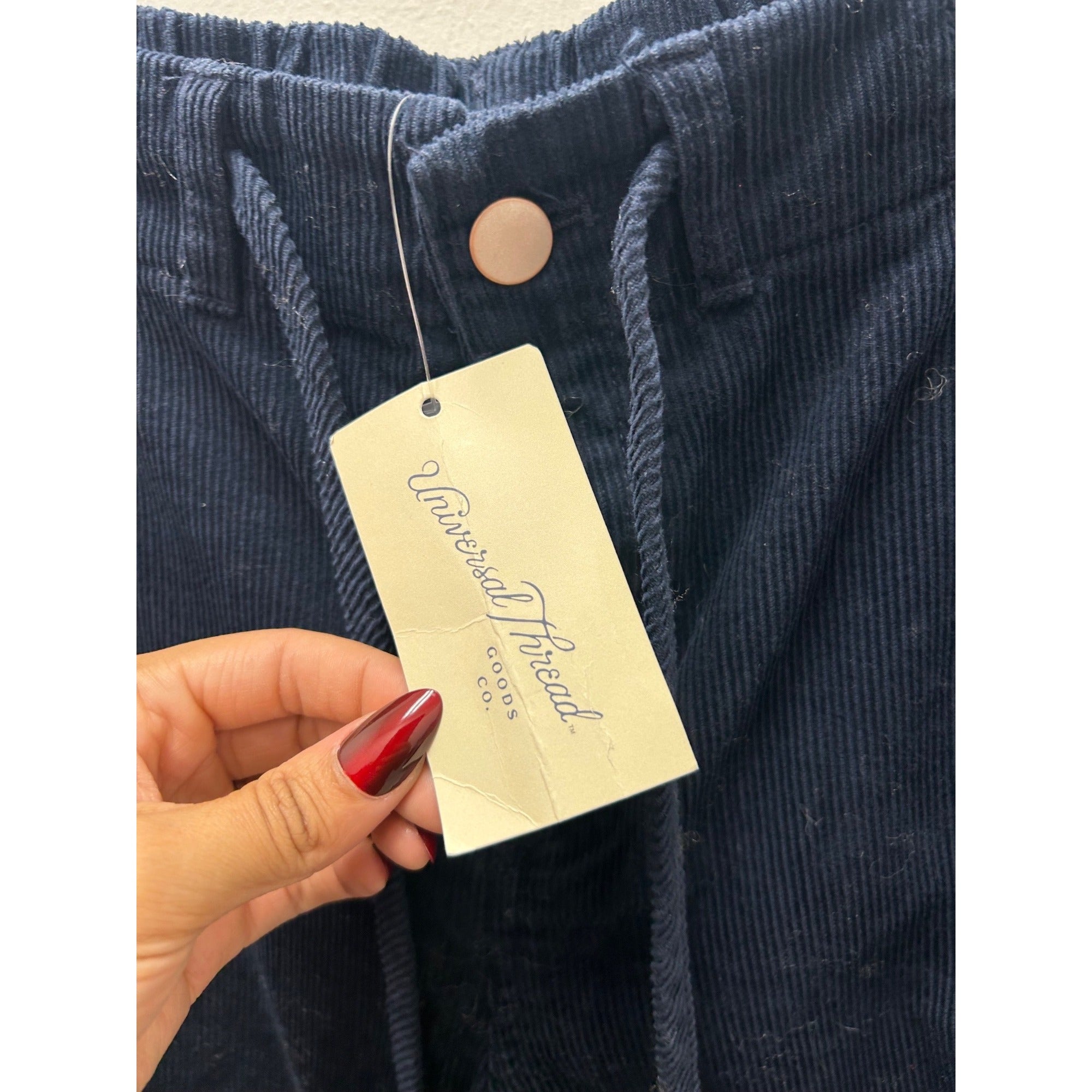 K-225 Universal Thread Elastic Waist Corduroy Wide-Leg Pants Navy Size M
