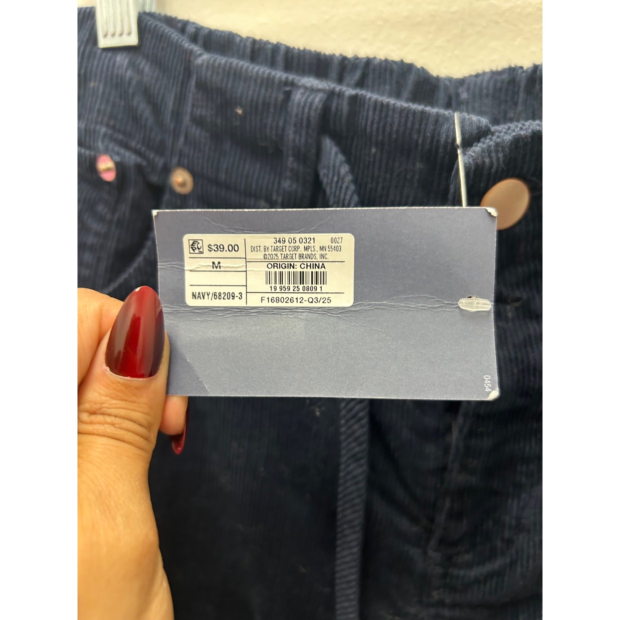 K-225 Universal Thread Elastic Waist Corduroy Wide-Leg Pants Navy Size M